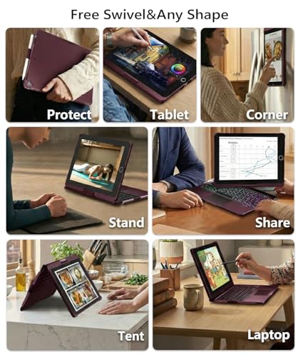 Image of BABG Keyboard Case for iPad 9th Generation, 360 Rotatable Backlit Keyboard with Pencil Holder for 10.2 inch iPad 9th Gen 2021 / 8th Gen 2020 / 7th Gen 2019 and iPad Air 3 / Pro 10.5 inch - Raspberry