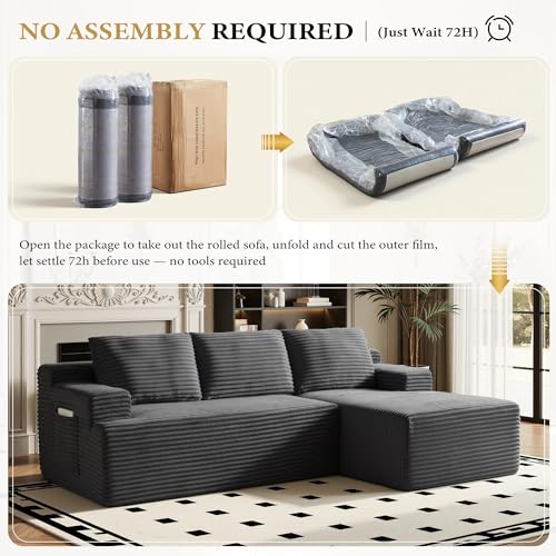 Image of 96 inch Sectional Couches for Living Room Cloud Couch Sofa with L-Shape Upholstered Boneless Couchs Modern Modular Sectional Couch with Chaise