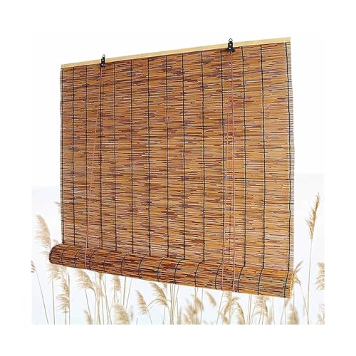 Outdoor Roller Shades for Porch Patio, Retro Cordless Curtains, Privacy Roll Up Bamboo Blind Blackout Sun Protection Breathable Privacy(Carbonized)