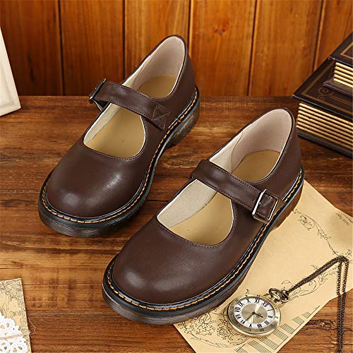 Bb Berobello Fashion Is An Attitude Women's Vintage Black/Brown Mary Jane Flats Jk Uniform Dress Shoes #TOP1