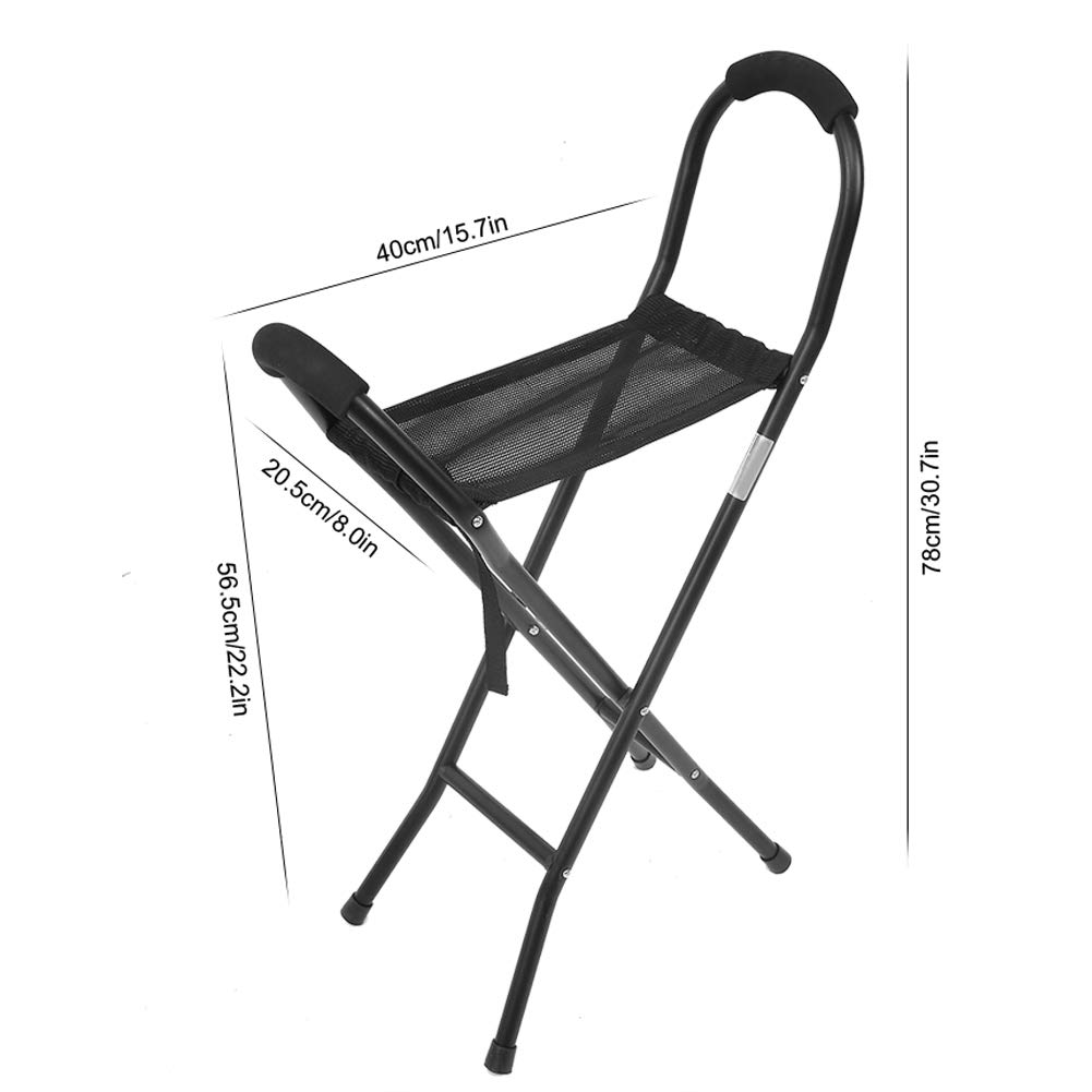 Asiento de Caña Plegable Portátil, Taburete de Viaje Liviano con Bastón Integrado para Personas Mayores y Caminatas