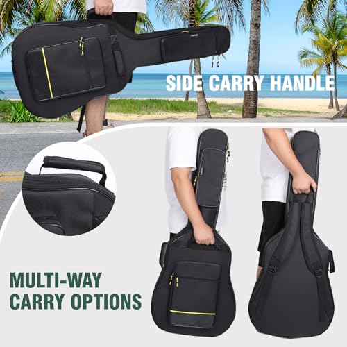 PPOPPO 40/41/42 Inch Acoustic Guitar Bag, 0.35” Thick Padding, 600D Waterproof Nylon, 3 Pockets, Soft Classical Guitar Backpack Travel Case Gig Bag with Neck Fixed Strap & Back Hanger Loop, Black