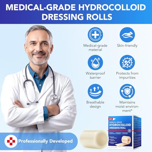 Image of Hydrocolloid Dressings Roll 2IN x 4.9FT,Hydrocolloid Dressing Pads for Wound Care, Supports Natural Healing, Ultra Absorbent, Reduces Friction, Breathable Pads