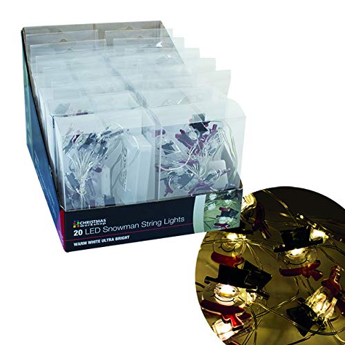 Atelier de Noël à piles 20 Micro LED Blanc chaud Guirlande lumineuse Bonhomme de neige, plastique Cover