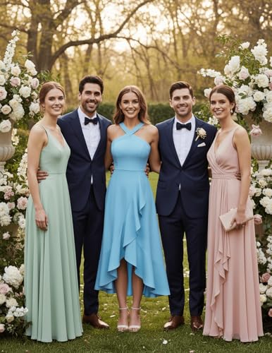 Image of Bbonlinedress Halter Cocktail Women Dresses Prom Formal Wedding Guest Bridesmaid Ruffled Maxi Hi-Lo Evening Party 2026 Dress