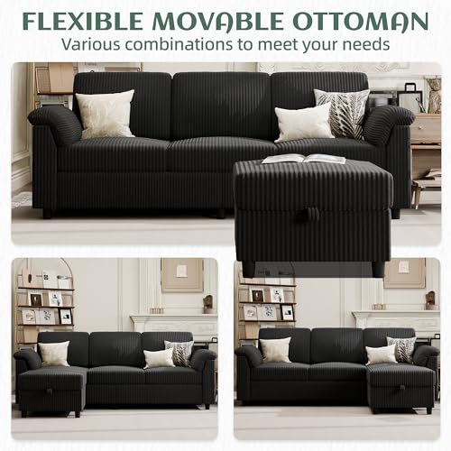 Convertible Sectional Couches, 3 Seat L Shaped Couch Sofa with…