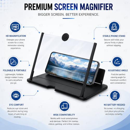Image of DRUMSTONE ( 2026 Brings 15 Years Warranty )Mobile Screen Magnifier HD Phone Screen Enlarger Foldable Stand for Movies, Videos, Online Classes & Travel Use