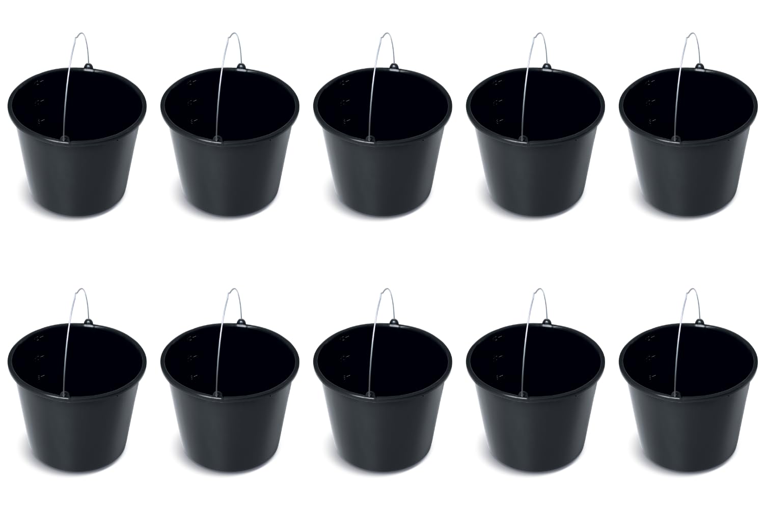 Black Plastic Bucket by Stolmet, Four Sizes (5L, 12L, 16L, 20L), Durable and Versatile solution for use at home, garden, construction sites, or workshops, Set of 1, 3, 5 or 10 (10, 12 Litres)
