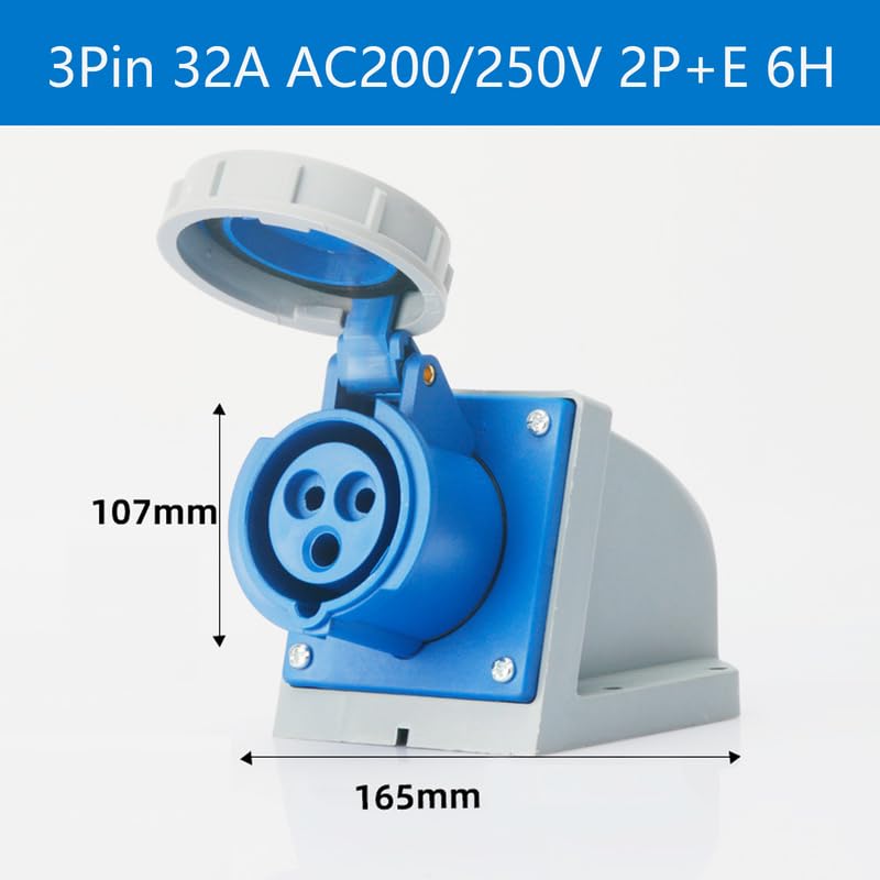 1Set IEC60309 Waterproof Industrial Connector Plug Socket, 3Pin 32A 200V-250V 2P+E 6H IP67 Waterproof Connector Power Connecting Industrial Surface Mounted Socket Set for Aviation and Industry