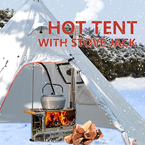 Danwkeiji Hot Tent With Stove Jack Winter 4 Person Tent 5Lb Portable Pyramid Tent 4 Season Tipi Tent For Family Camping Hunting Fishing Waterproof Wind-Proof (Hot Tent) #TOP4