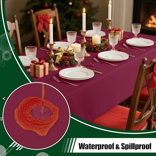 Image of Smiry Disposable Table Cloth - 12 Pack, 54 x 108 Inch Waterproof Rectangle Tablecloths for Parties, Decorative Plastic Table Cover, Leakproof & Sturdy, Wine Red