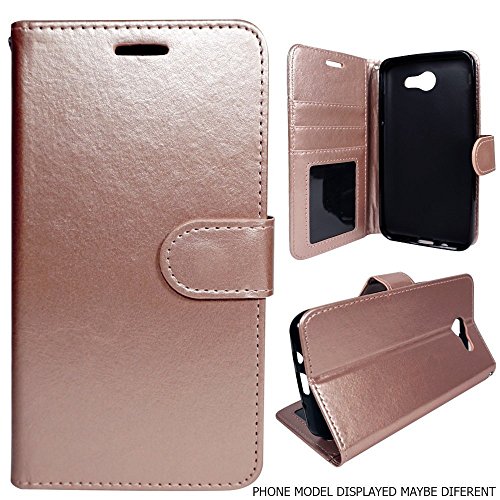 Zte Max Xl Case, Blade X Max, Blade Max 3, Zmax Pro, Grand X Max 2, Imperial Max, Max Duo Wallet Case Pouch Folio [Kickstand Feature] Pu Leather Cover W/Card Slot & Strap By Zase (Rose Gold Pink) #TOP2