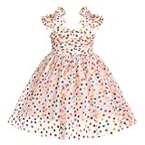 IBTOM CASTLE Birthday Dress for Girls Toddler Flower Princess Tutu Tulle Floral Wedding Princess Pageant Prom Formal Special Occasion Dresses for Baby Summer Sundress Rainbow Dots 12-18 Months