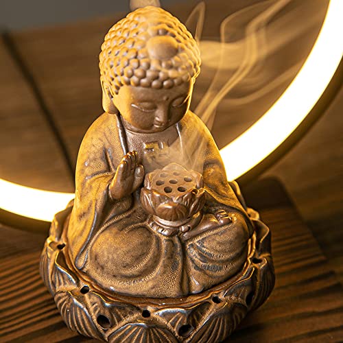 Getrelax Ceramic Buddha Incense Burner Waterfall Chinese Backflow Incense Burner Holder With Led Light Incense Cones For Home Office Decor thumb #3