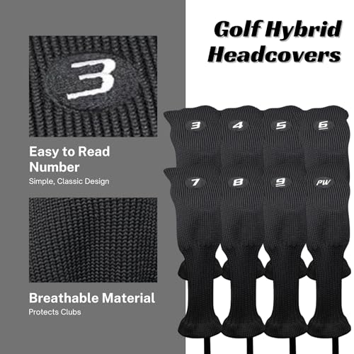 All Hybrid Head Cover Golf Club Black Sleek Tight Fit Headcover Set 3-PW Acrylic Head Covers 3 4 5 6 7 8 9 PW Easy to See Large White Embroidered Numbers - Image 4
