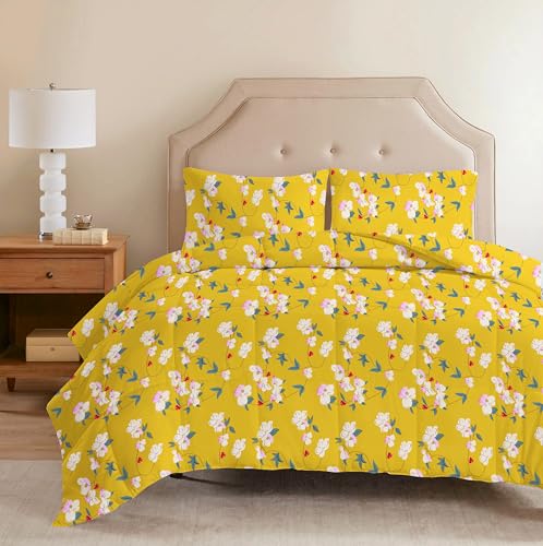 Image of Amazon Brand - Umi Reversible Super Soft Double Bed AC Comforter /Blanket /Quilt /Rajai 220 GSM Microfiber Diamond Stitch (90 inch x 100 inch Inches /228cm x 254cm) - Comforter Double Bed|Mustard & White & Pink