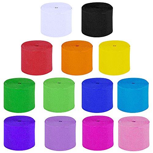 Supla 13 Rolls 355 Yard Party Streamers Backdrop Decorations Red Green Blue White Black Crepe Paper Rainbow Streamers 1.8" W X 27 Yard/Roll For Birthday Christmas #TOP1