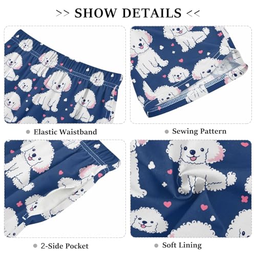 Poodle Dogs Heart Pajama Pants Short Sleep Pants Pajama Bottoms Elastic Waist with Pockets 6-14 Years3