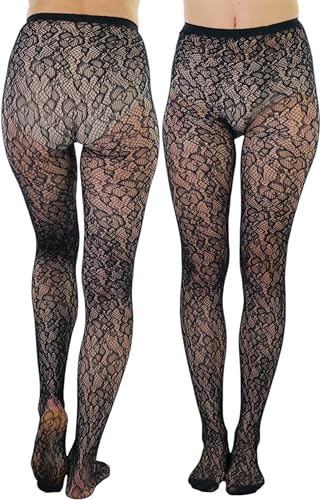 Image of ToBeInStyle Women's Elegant Floral Lace Inspired Spandex Net Full Length Tights
