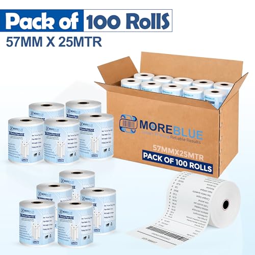 Image of MOREBLUE Thermal Paper /Billing Machine /POS Machine Rolls 2 inch- 57mm(Width) x 25 meter(Length) for POS, Credit Card Machines, Cash Registers (Pack Of 100 Rolls)