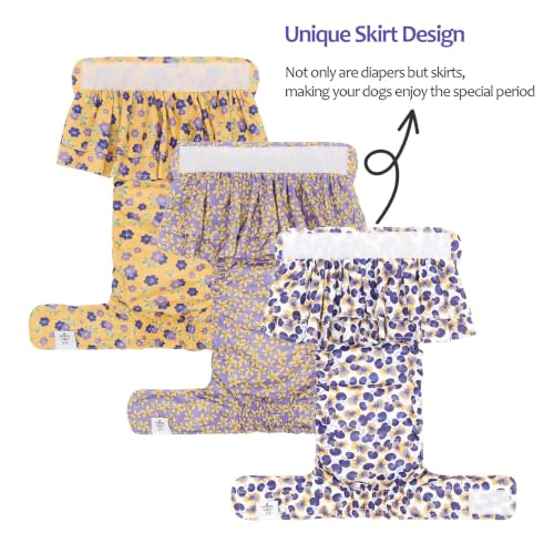 Image of CuteBone Female Dog Diapers with Skirts 3 Pack Reusable Puppy Dresses Pants for Heat Cycle Period QBD35XL