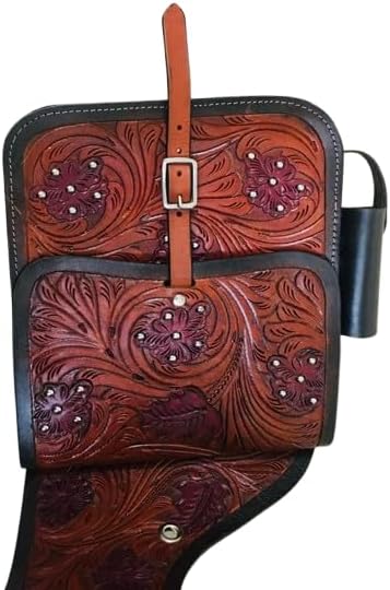 Horse Saddle Bag Cowhide Genuine Leather Western Equestrian Trail Tooling Carving Horse Saddle Bag Tooled Carved Pack Equipment Horse Saddle Bags Size: 10” L x 10” W x 3 ½” D inches, CRVD130