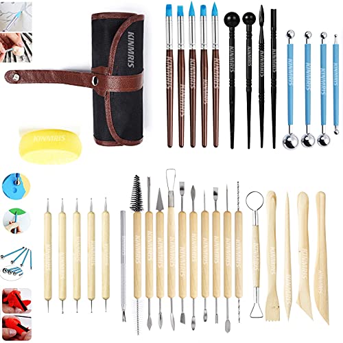 KINMRIS Modellier-Werkzeug Sculpting Werkzeug- 36 Stücke Polymer Clay Werkzeuge, Komplett Pottery Werkzeug-Set, Ball Stylus Dotting Tools, für Kunsthandwerk, Skulptur, Anfänger (36) Cover