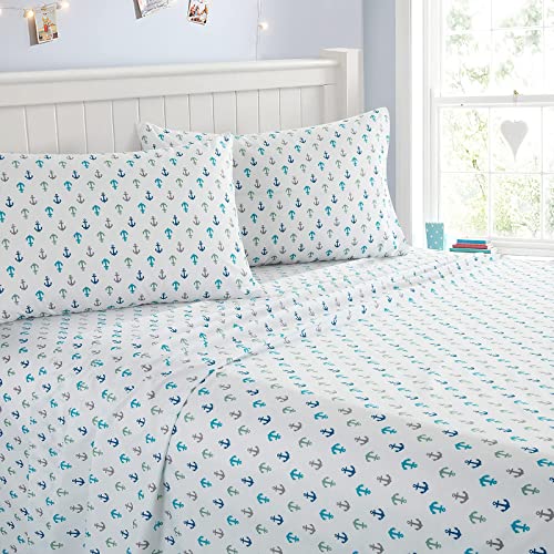 Vonty Kids Full Sheet Set Boat Anchor Brushed Microfiber Bed Sheet For Boys & Girls, Ultra Soft & Easy To Wash (1 Fitted Sheet + 1 Flat Sheet + 2 Pillowcase) #TOP1