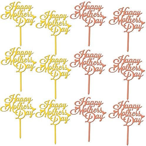 Rcanedny 12 Pieces Mother's Day Cake Topper Happy Mother's Day Cake Toppers Acrylic Cake Decoration for Mother's Day Party