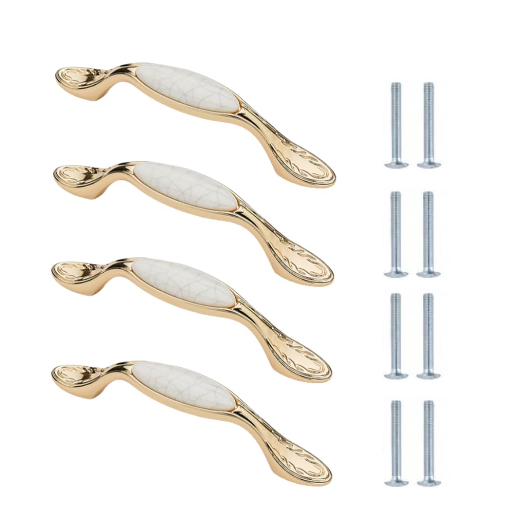 LQZAXSRDR Ceramic Cupboard Drawer Handle Knobs, Zinc Alloy Ceramic Cabinet Door Knobs Gold Single Hole 96mm 128mm(142 * 21 * 29mm)