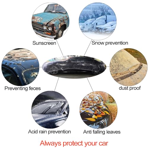 Image of Blue 4 Packs Disposable Car Cover Clear Plastic Car Cover Universal Rain Dust Garage Cover with Elastic Band Medium (12.4 FT x 21.6 FT)