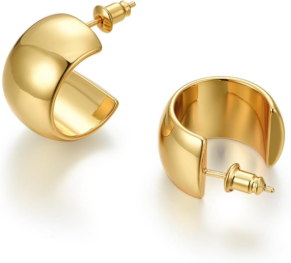 FRUMOS 18K Gold Plated Hoop Earrings for Women Girls 14K Gold Plated Gold Earrings with 925 Sterling Silver Post Stud Earrings for Gifts