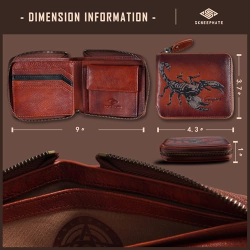 Zipper Wallet For Men,Men's Leather Wallets With Coin Pocket,Extra Capacity,RFID Blocking,Gifts for Him Husband and Boyfriend Gift (brown)4