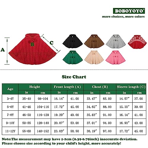 Boboyoyo Cape For Girls Poncho Sweater Pullover Toddler Holiday Sweaters Kids Cute Knitted Top Red Size 8-10 Years #TOP5