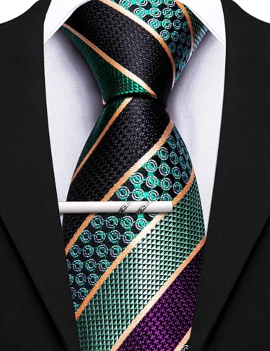 Image of Barry.Wang Mens 6 PCS Ties Silk Striped Paisley Check Floral Necktie Silky Woven Wedding Business Party Ties 3.34 inch