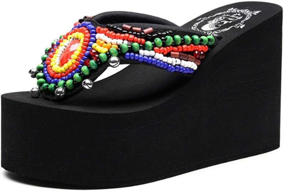 Mamilove Womens Chunky High Platform Wedge Flip-flops Sandals Size 5.5 Bell