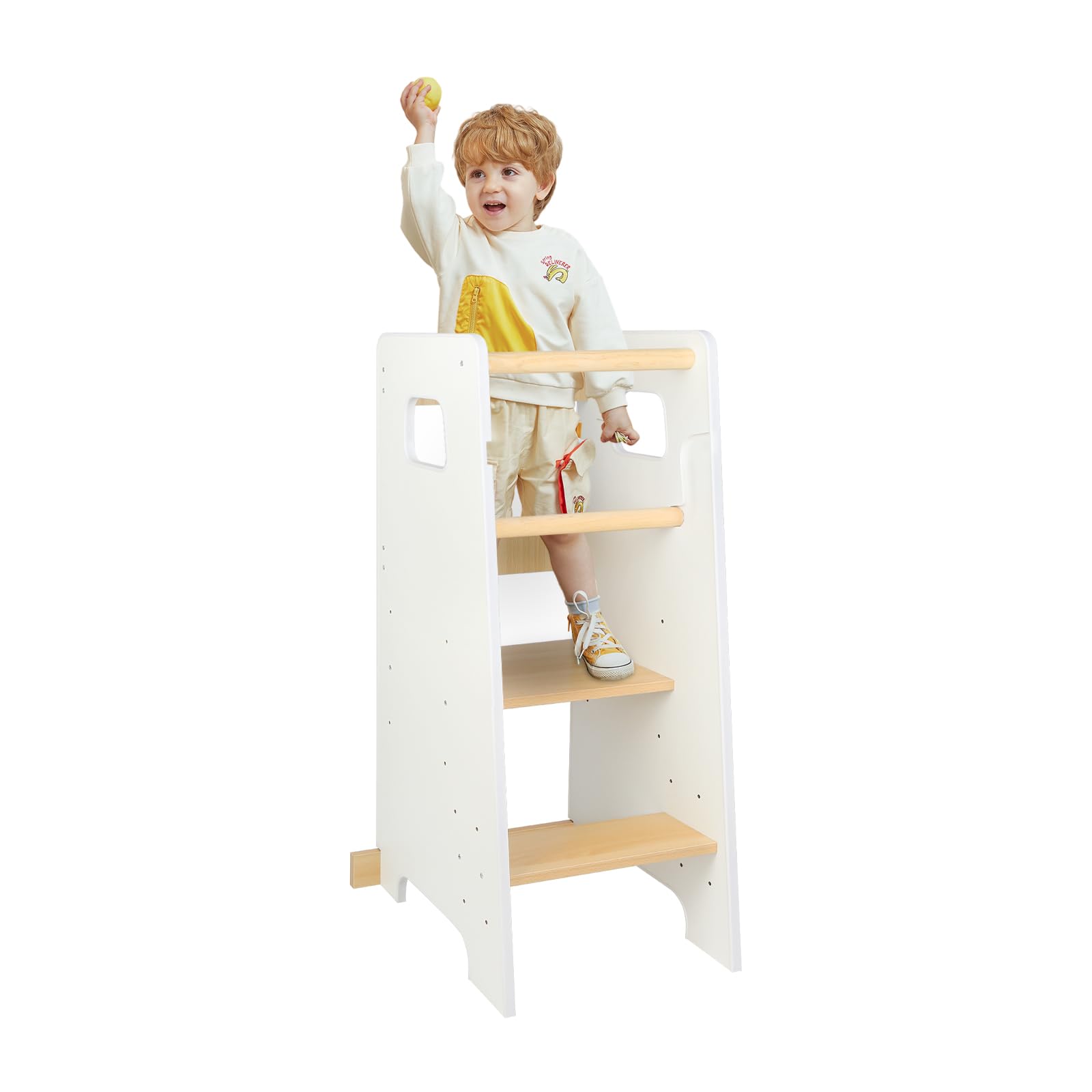 Lernturm Kinder ab 1 Jahr, Höhenverstellbarer Lernstuhl mit Anti-Kipp-Schutz, Montessori Kitchen Helper für Küche & Bad, Schwarz, 90x40x42cm (Weiß)