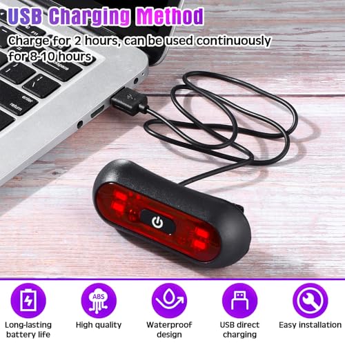 Tujoe 2 Set Motorcycle Bike LED Red Rear Helmet Light Rechargeable Bicycle Safety Warning Helmet Tail Lights with USB Chargeable Cable, Safety Warning Night Lamp for Night Riding(3 Lighting Modes)