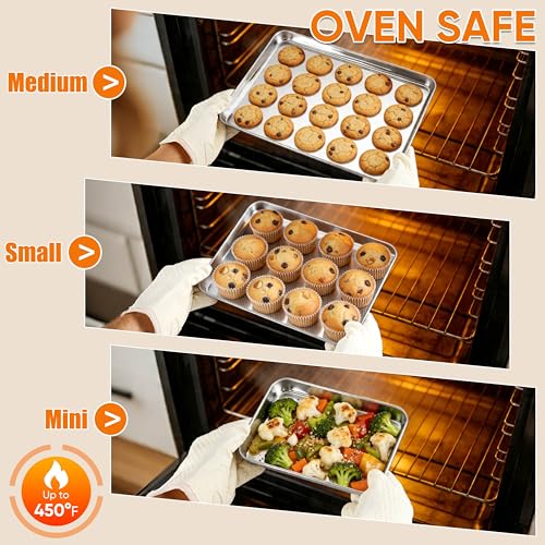LIANYU 3 Pack Stainless Steel Baking Sheets, Cookie Sheet Pan for Baking & Roasting, 16/12.4/9.2 In, Toaster Oven Pan Cookie Baking Tray, Non Toxic & Heavy Duty & Easy Clean, Dishwasher Safe by LIANYU - Image 4