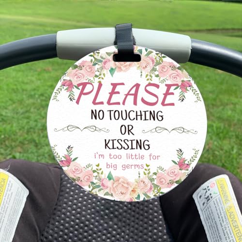 PLIGREAT 2 Pcs Please No Touching or Kissing Baby Sign Dont Touch Reminder Hanging Sign Tags with Strap and Clip for Stroller Carrier Pram Car Seat Newborn Girl Boy Preemie Baby Shower Birthday Gifts - Image 2