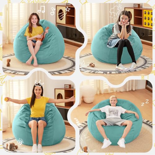 Image of HABUTWAY 2FT Bean Bag Chair, 2' Beanbags Small Bean Bag Chairs with Filling, Teardrop Bean Bag Chair Luxurious Velvet Ultra Soft Fur with Removable Cover (Aqua Ombre New)