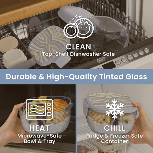 Image of Bentgo Glass Salad Container, 7.6-Cup, 4-Compartment Tray, Reusable Fork