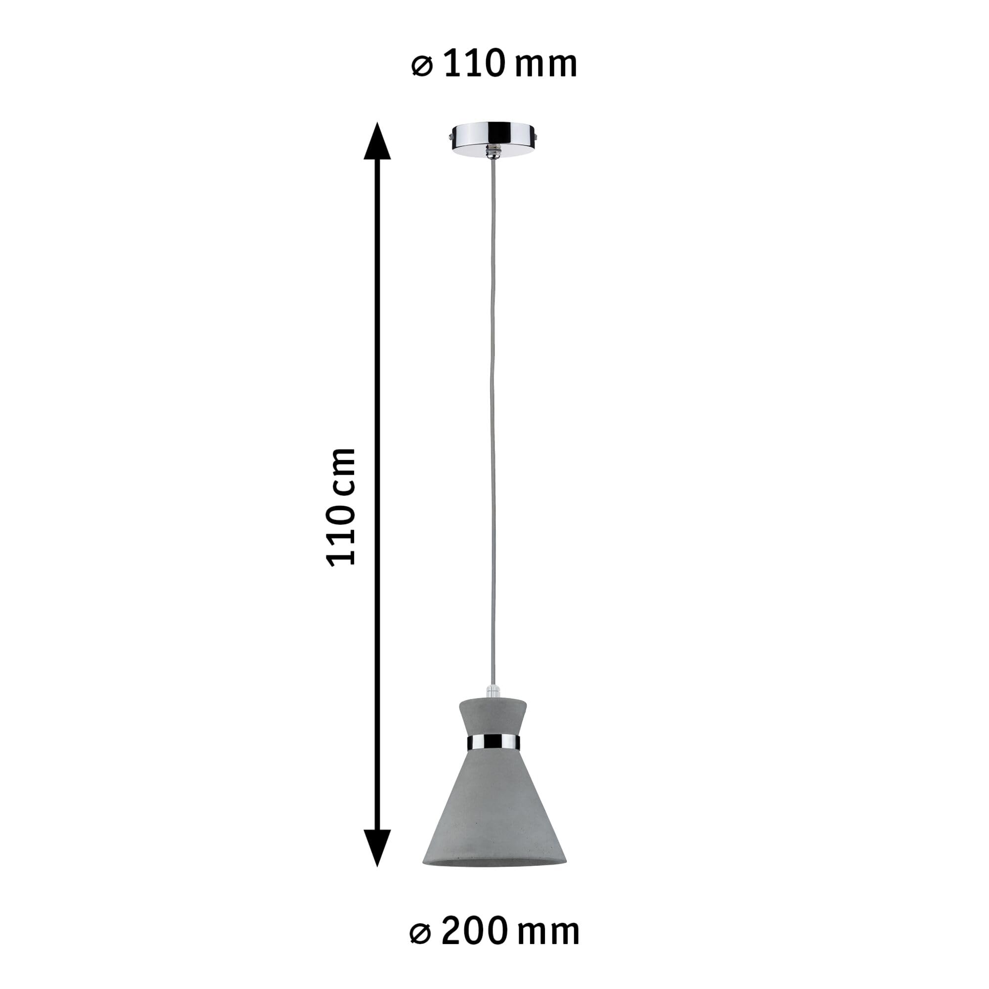Paulmann 70890 Pendelleuchte Verve max. 20 Watt Hängelampe IP44 Spritzwassergeschützt Deckenlampe Beton, Metall E27 ohne Leuchtmittel