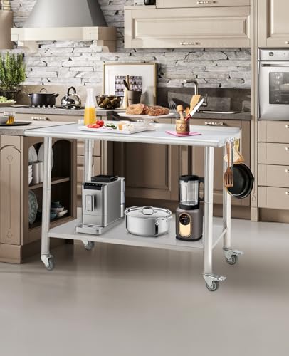 Stainless Steel Prep Table 36" x 24", NSF Commercial Kitchen Prep Table with Backsplash, Adjustable Undershelf, 5 Hooks and Wheels, Heavy Duty Workbench Workstation for Home Kitchen Restaur