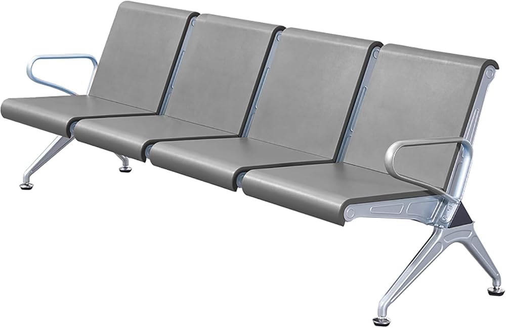 OZBMA 4-Seat Waiting Room Bench with Armrests and Backrests for Office, Airport, Hospital, Conference Seating (Grey)