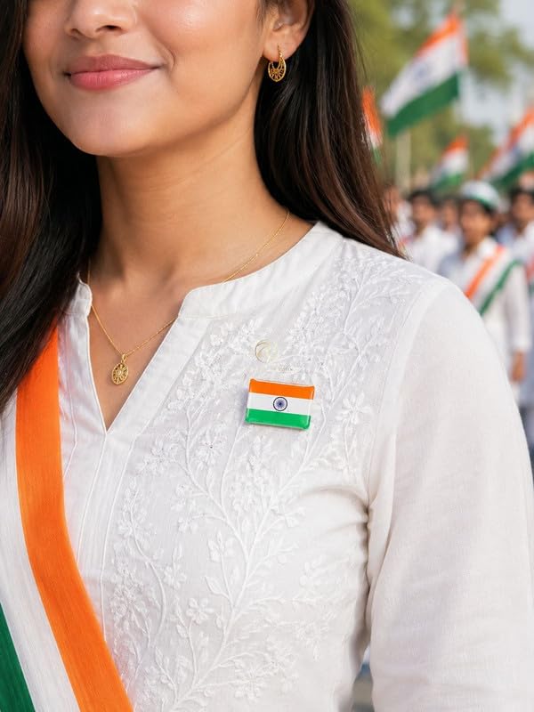 Image of Indian Flag Magnetic Brooch For Men, Women, Kid (Pack Of 4), Metal Tricolour Magnet Pin Rectangle Flag Badge For Suits, Blazers, Sarees, Kurtas, Shirts, Independence Day & Republic Day