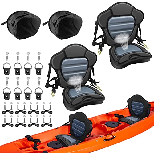 Image of Kayak Seat Deluxe Padded Fishing Boat Seat Deluxe Sit-On-Top Canoe Seat Cushioned - Comfortable Backrest Support Universal Sit with Adjustable Back Strap Detachable Storage Bag