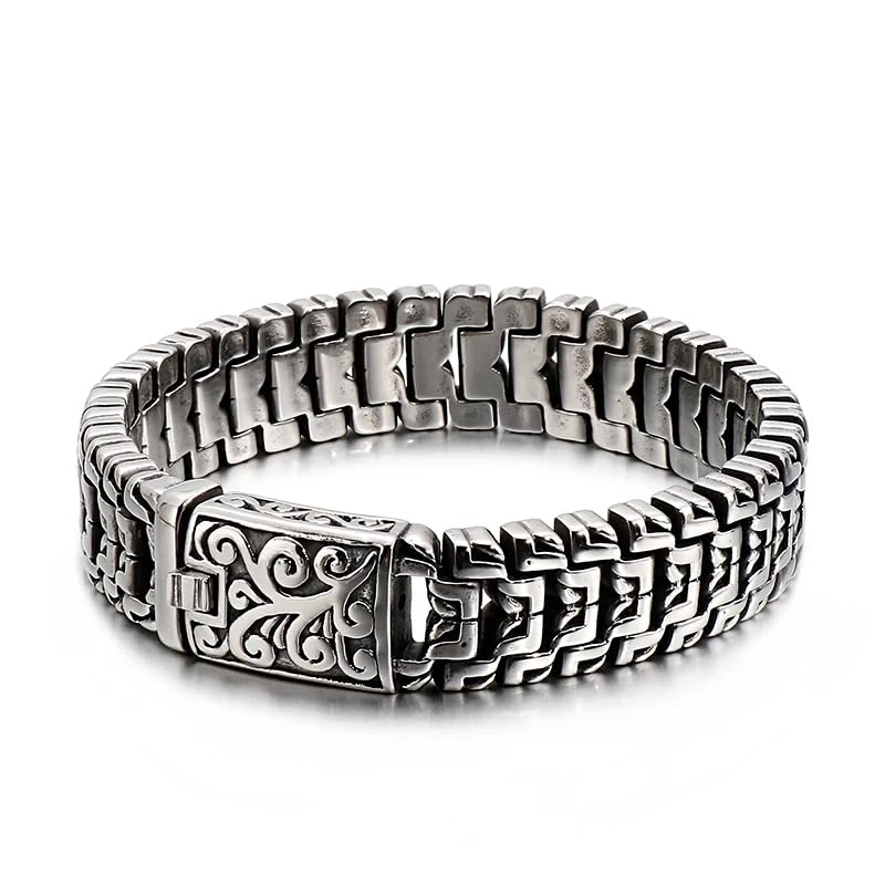THE MEN THING ROYAL FEEL - 14mm Pure Titanium Stainless Steel Bracelet, Silver Chain Bracelet for Men & Boy (8inch) (B0CV4YV1TH) Amazon Price History, Amazon Price Tracker