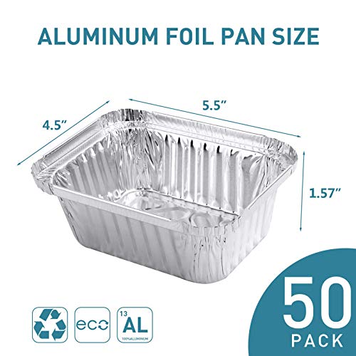 Xiafei 1Lb Aluminum Pans With Clear Lids (50Pack)，Foil Pans - To Go Food Containers，Recyclable Aluminum Foil With Strong Seal For Freshness & Spill Resistance- 5.5"X 4.5"X 1.57" #TOP1