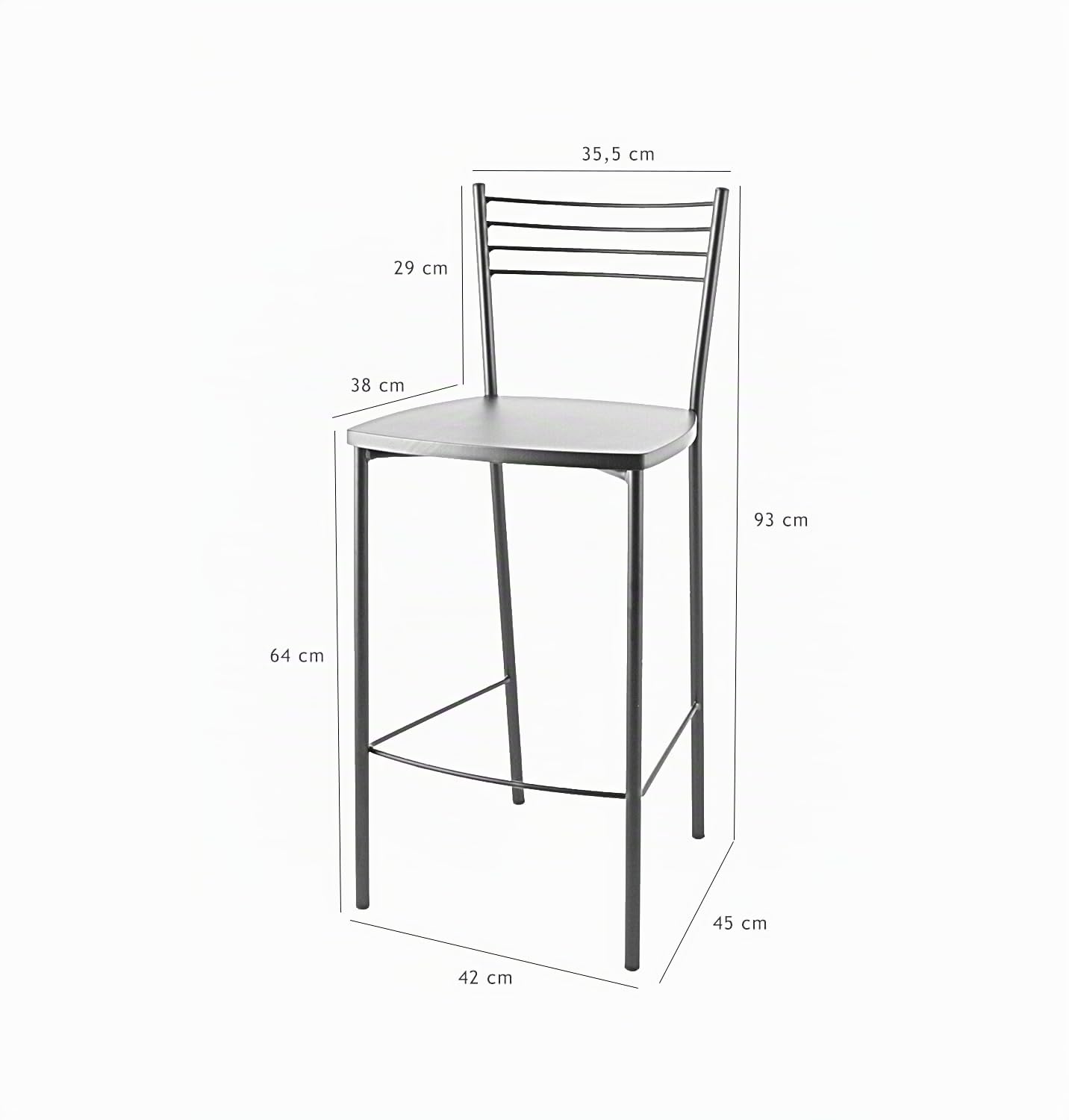 t m c s Tommychairs - Set 2 sgabelli alti modello Elena per cucina e bar, struttura in acciaio verniciata colore nero opaco e seduta in legno color noce chiaro